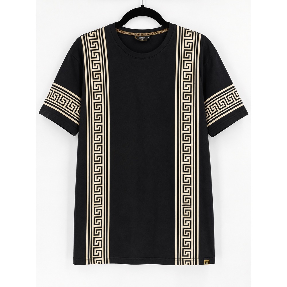 Casa Moda Couture T-Shirt Mens Large Black Gold Greek Key Graphic Streetwear